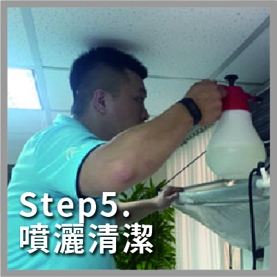 冷氣清潔步驟，進行噴灑清潔