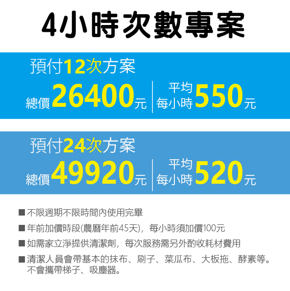 家立淨 4小時定期清潔收費方案 - 台北新北桃園新竹苗栗台中適用